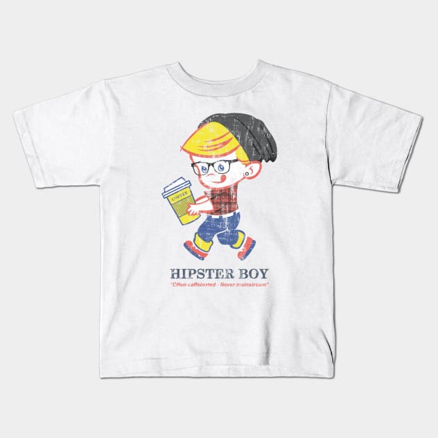 Hipster Boy distressed vintage - Parody illustration Kids T-Shirt by seanfleming